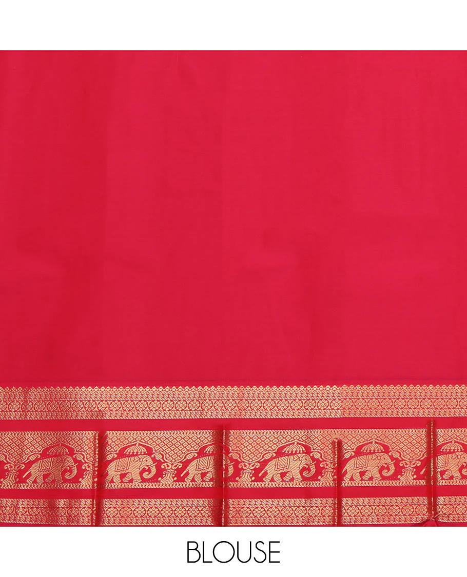 Blue Budget Silk Saree, Adorned with Zari Buttas All Over Its Body, Complemented by a Contrast Traditional Border of Elephant Motifs, Grand Jaal Pallu, and Paired with a Contrast Blouse - Image 4