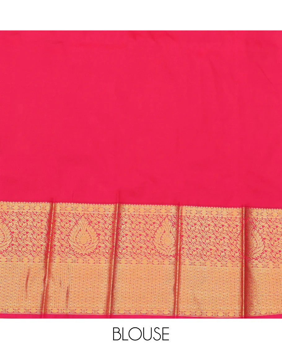 Blue Budget Silk Saree, Adorned with Zari Buttas on Its Body, Complemented by Contrast Border of Traditional Zari Designs, Pallu of Floral Designs, and Paired with a Contrast Blouse - Image 4