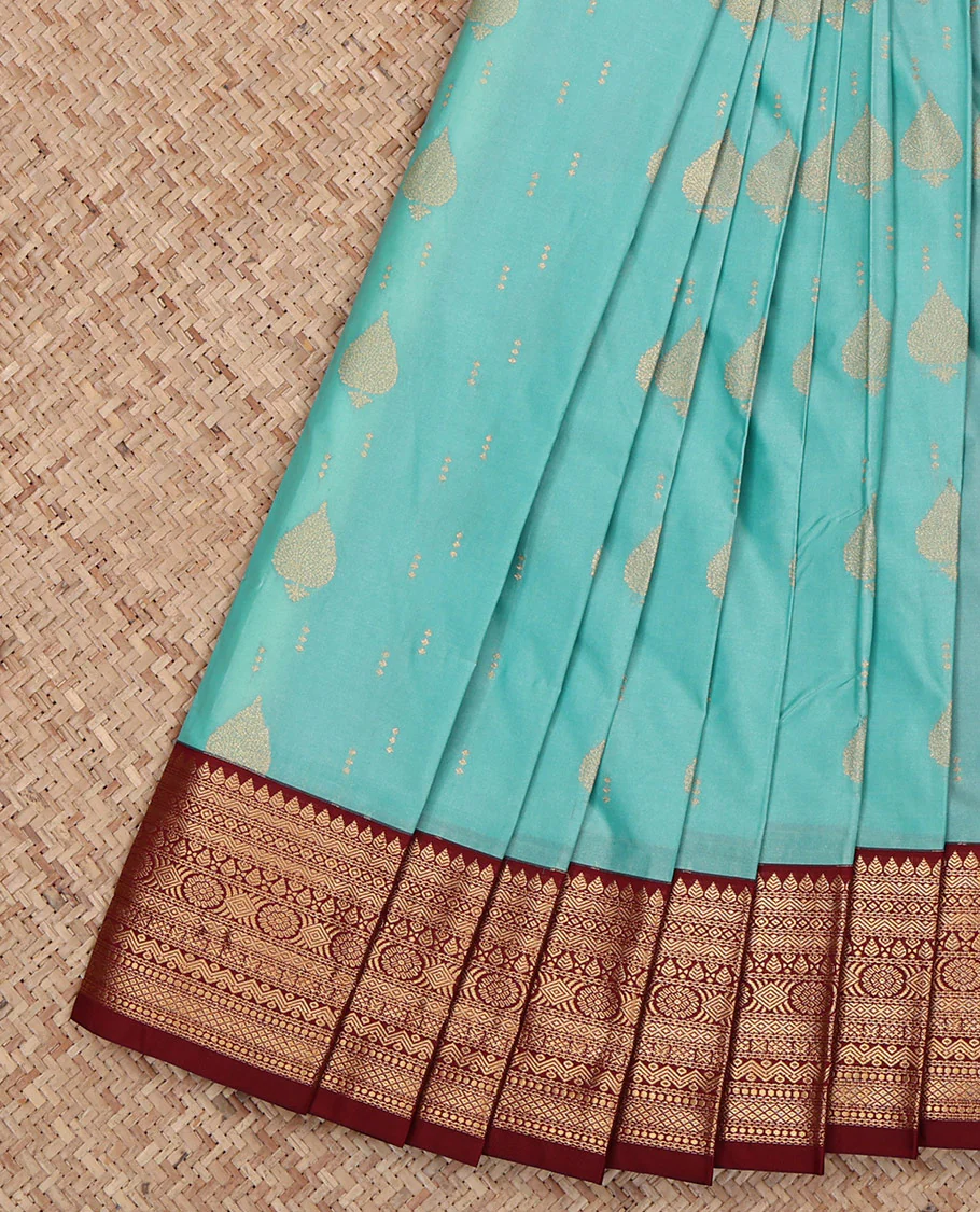 Blue Budget Silk Saree, Beautified with Zari Buttas All Over Its Body, Complemented by a Contrast Traditional Zari Design Border, Intricately Designed Pallu, and Paired with a Contrast Blouse