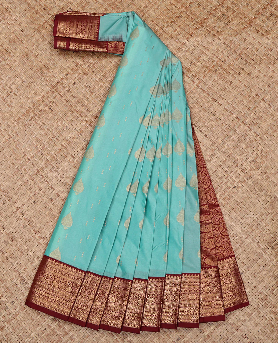 Blue Budget Silk Saree, Beautified with Zari Buttas All Over Its Body, Complemented by a Contrast Traditional Zari Design Border, Intricately Designed Pallu, and Paired with a Contrast Blouse - Image 2