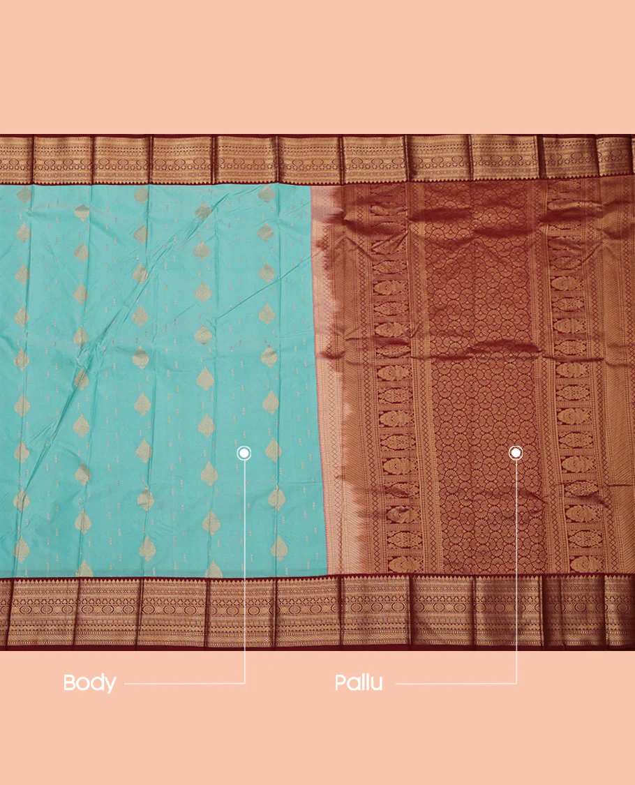 Blue Budget Silk Saree, Beautified with Zari Buttas All Over Its Body, Complemented by a Contrast Traditional Zari Design Border, Intricately Designed Pallu, and Paired with a Contrast Blouse - Image 3