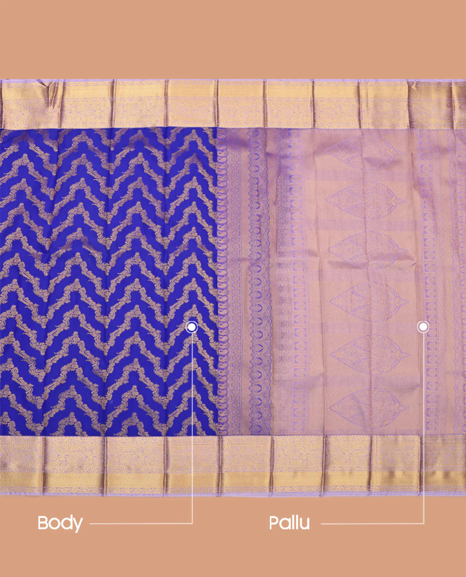 Blue Budget Silk Saree, Beautifully Bedecked with Jaal Jacquard Design on its Body, Complemented by Contrast Traditional Zari Border of Floral Creeper Design, Intricately Designed Pallu, and Paired with a Contrast Blouse - Image 8