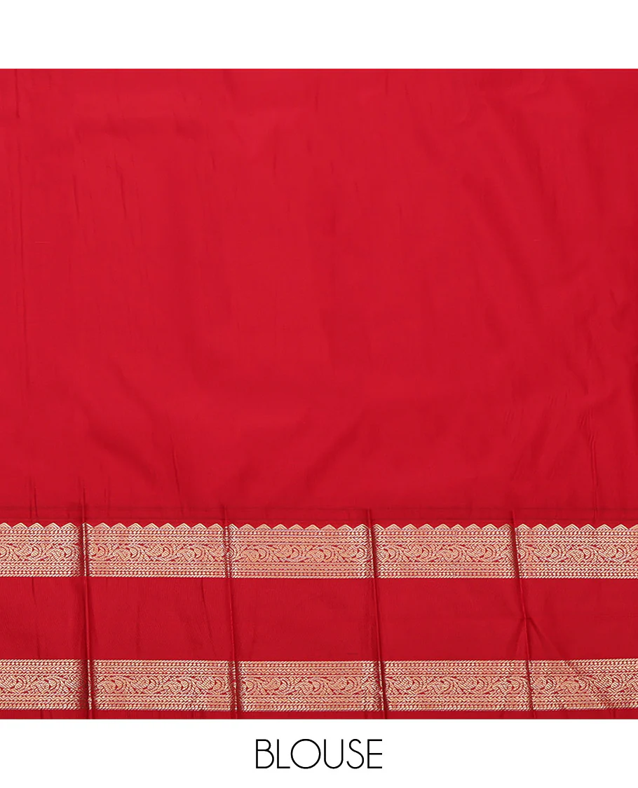 Blue Budget Silk Saree, Bedecked with Zari Buttas and Stripes, Complemented by a Contrast Traditional Zari Design Rettai Pettu Border, Grand Pallu, and a Contrast Blouse - Image 4