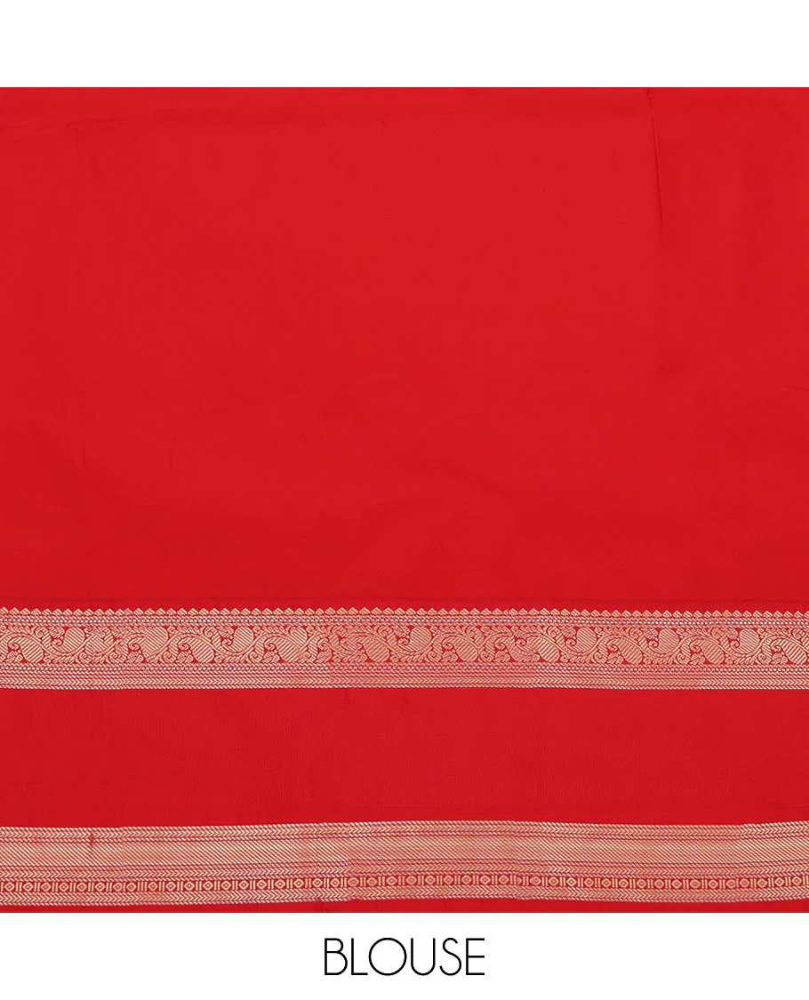 Blue Budget Silk Saree, Dazzled with Zari Buttas on Its Body, Complemented by a Contrast Traditional Zari Design Rettai Pettu Border, Jaal Pallu, and Paired with a Contrast Blouse - Image 4