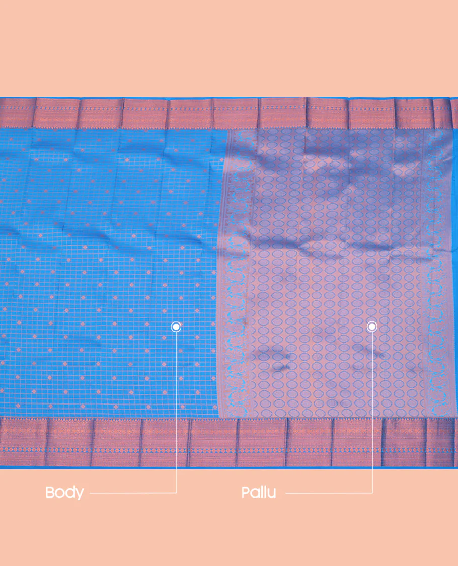 Blue Budget Silk Saree, Decked Up with Zari Buttas and Checks All Over Its Body, Highlighted by a Traditional Zari Design Border, Grand Pallu, and Paired with a Matching Blouse - Image 3