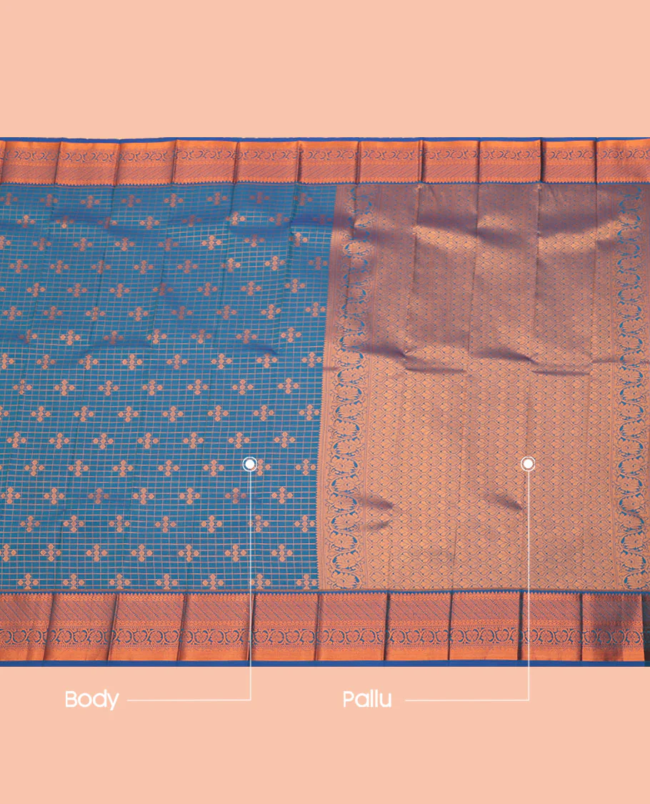 Blue Budget Silk Saree, Decked Up with Zari Buttas and Checks All Over Its Body, Highlighted by a Traditional Zari Design Border, Ogee-Patterned Pallu, and Paired with a Matching Blouse - Image 3
