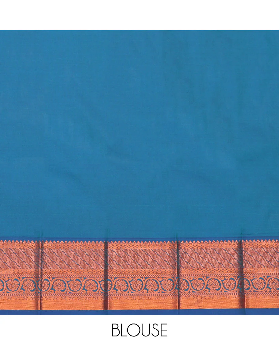 Blue Budget Silk Saree, Decked Up with Zari Buttas and Checks All Over Its Body, Highlighted by a Traditional Zari Design Border, Ogee-Patterned Pallu, and Paired with a Matching Blouse - Image 4