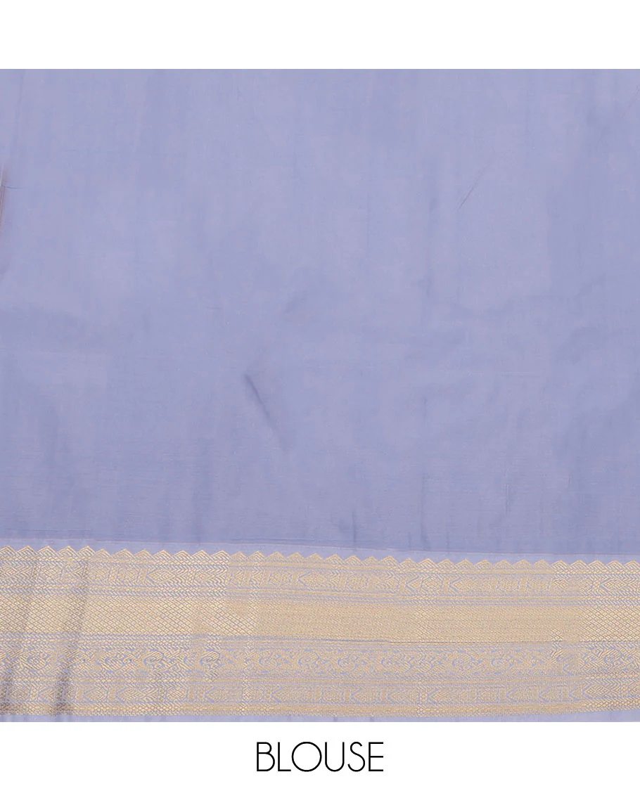 Blue Budget Silk Saree, Decorated with Zari Buttas and Zari Checks on Its Body, Complemented by a Contrast Traditional Zari Design Border, Grand Jaal Pallu, and Paired with a Contrast Blouse - Image 4