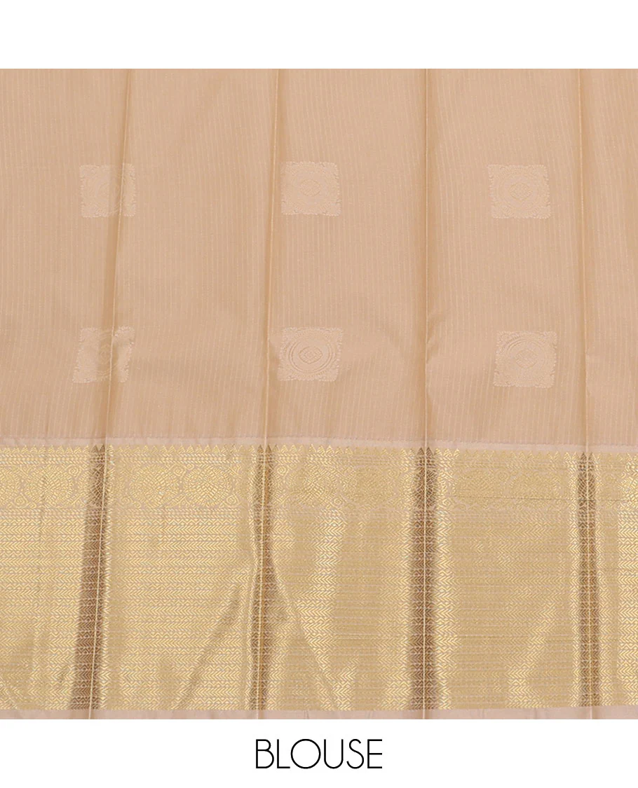 Blue Budget Silk Saree, Designed with Zari Stripes and Square-Shape Zari Buttas All Over Its Body, Complemented by a Contrast Traditional Zari Design Border, Pallu Woven with Jaal Designs, and Paired with a Contrast Blouse - Image 4