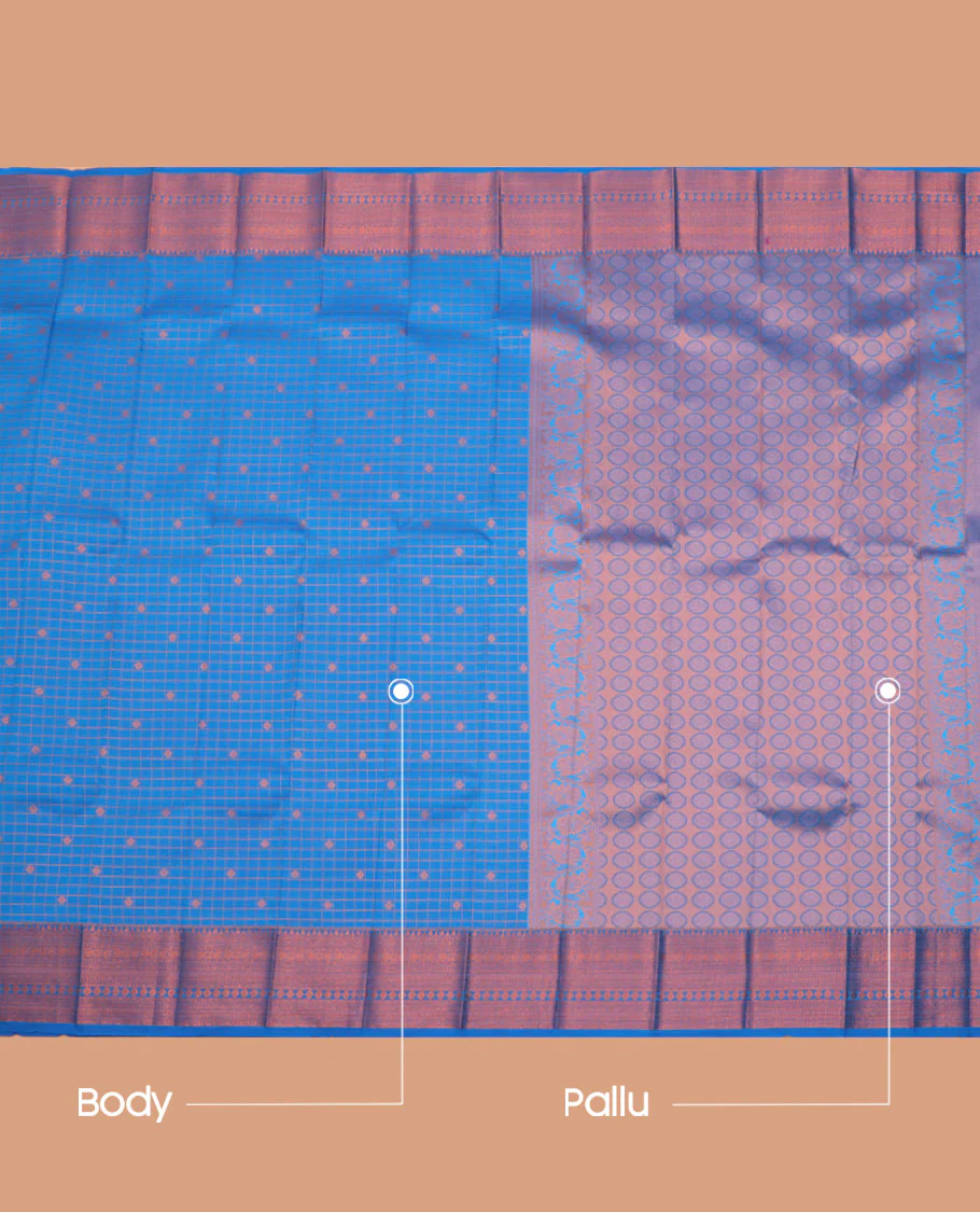 Blue Budget Silk Saree, Detailed with Zari Buttas and Checks All Over Its Body, Highlighted by a Traditional Zari Design Border, Grand Pallu, and Paired with a Matching Blouse - Image 3