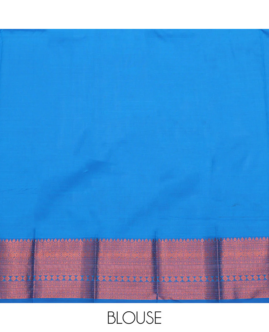 Blue Budget Silk Saree, Detailed with Zari Buttas and Checks All Over Its Body, Highlighted by a Traditional Zari Design Border, Grand Pallu, and Paired with a Matching Blouse - Image 4