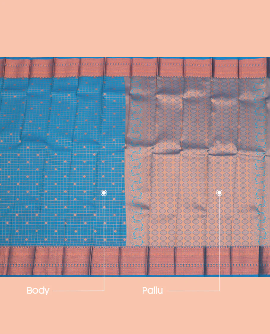 Blue Budget Silk Saree, Detailed with Zari Buttas and Checks All Over Its Body, Highlighted by a Traditional Zari Design Border, Grand Pallu, and Paired with a Matching Blouse - Image 3