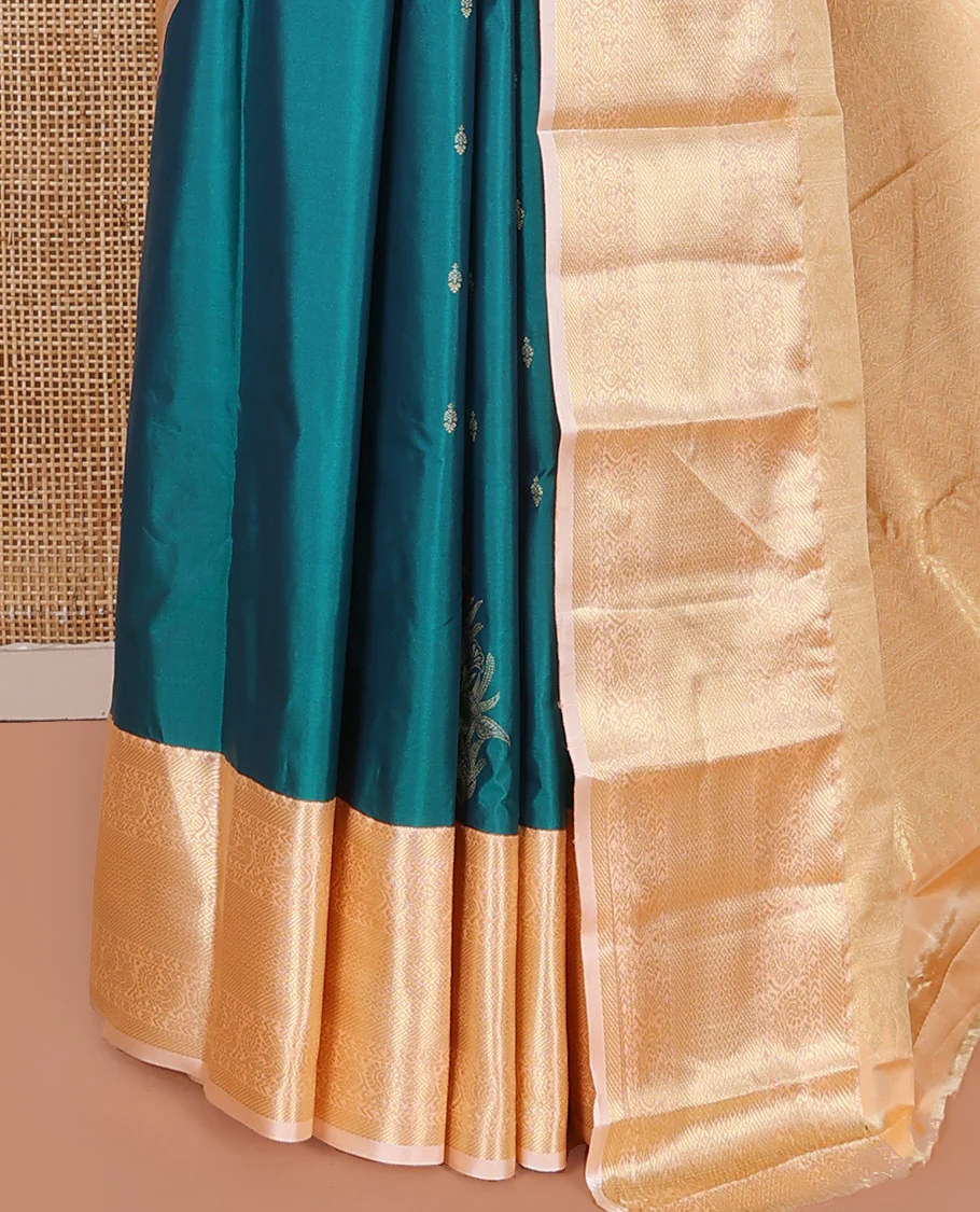 Blue Budget Silk Saree, Detailed with Zari Buttas on Its Body, Complemented by a Contrast Traditional Zari Design Border, Intricately Designed Pallu, and Paired with a Contrast Blouse - Image 3