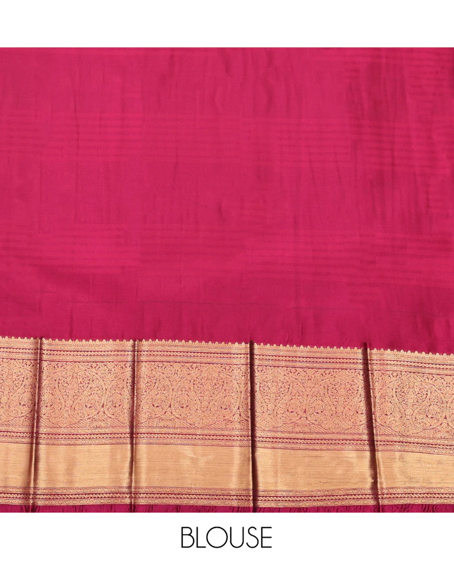 Blue Budget Silk Saree, Embellished with Floral Butta Enclosed Checks, Complemented by a Contrast Traditional Zari Border, Grand Jaal Pallu, and a Contrast Blouse - Image 4