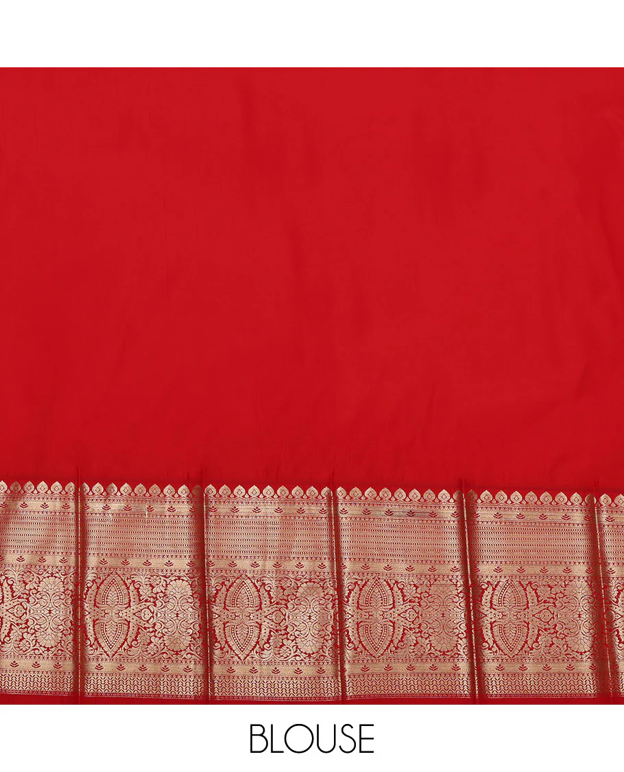 Blue Budget Silk Saree, Embellished with Zari Buttas All Over Its Body, Complemented by a Contrast Traditional Zari Design Border, Grand Jaal Pallu, and Paired with a Contrast Blouse - Image 4