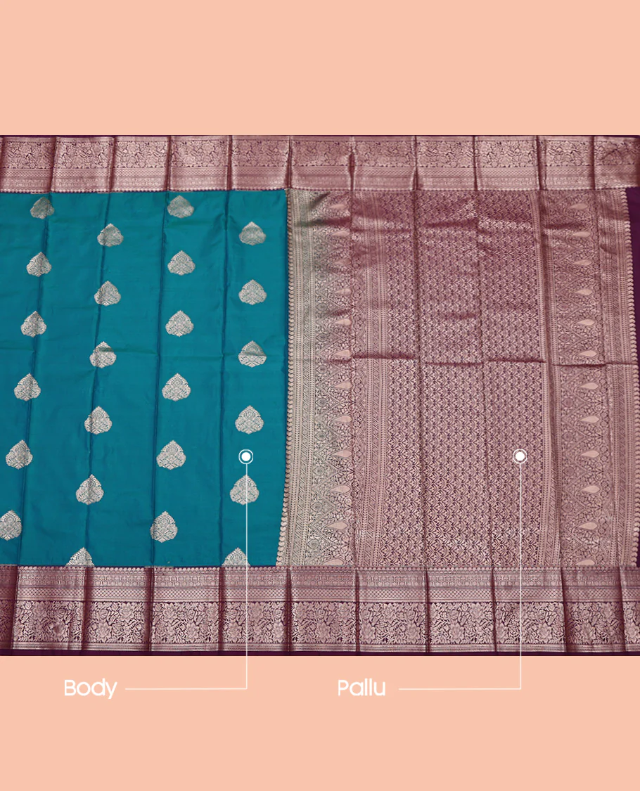 Blue Budget Silk Saree, Enriched with Zari Buttas All Over Its Body, Complemented by a Contrast Traditional Zari Design Border, Intricate Pallu, and Paired with a Contrast Blouse - Image 3