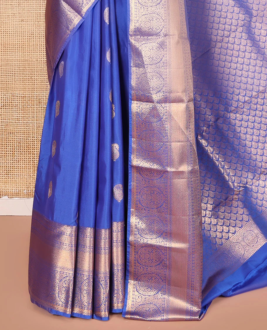 Blue Budget Silk Saree Enthralled with Paisley Buttas All Over Its Body, Highlighted by a Traditional Zari Design Border, Grand Pallu of Jaal Designs, and Paired with a Matching Blouse - Image 3