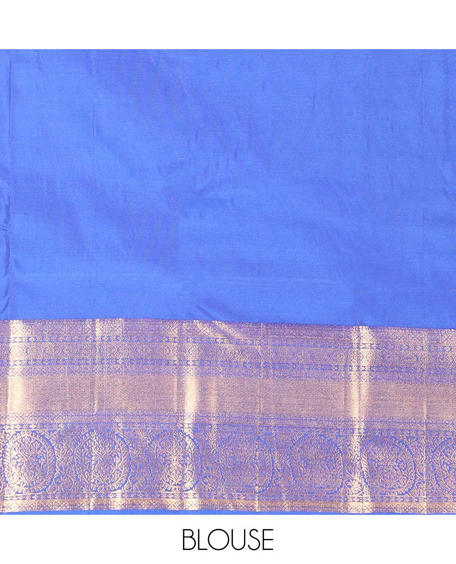 Blue Budget Silk Saree Enthralled with Paisley Buttas All Over Its Body, Highlighted by a Traditional Zari Design Border, Grand Pallu of Jaal Designs, and Paired with a Matching Blouse - Image 4