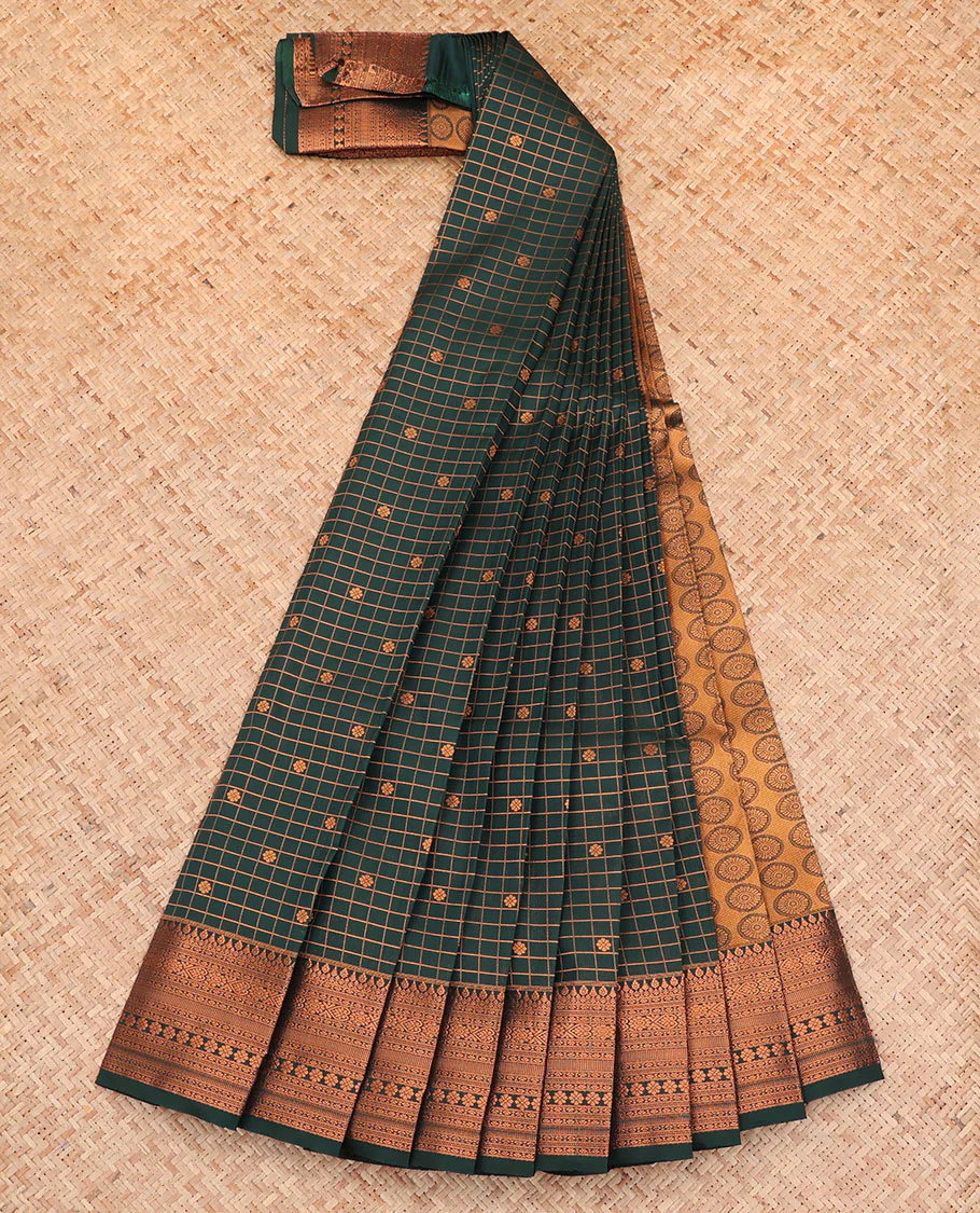 Blue Budget Silk Saree, Features Zari Buttas and Checks All Over Its Body, Highlighted by a Traditional Zari Design Border, Grand Jaal Pallu, and Paired with a Matching Blouse - Image 2