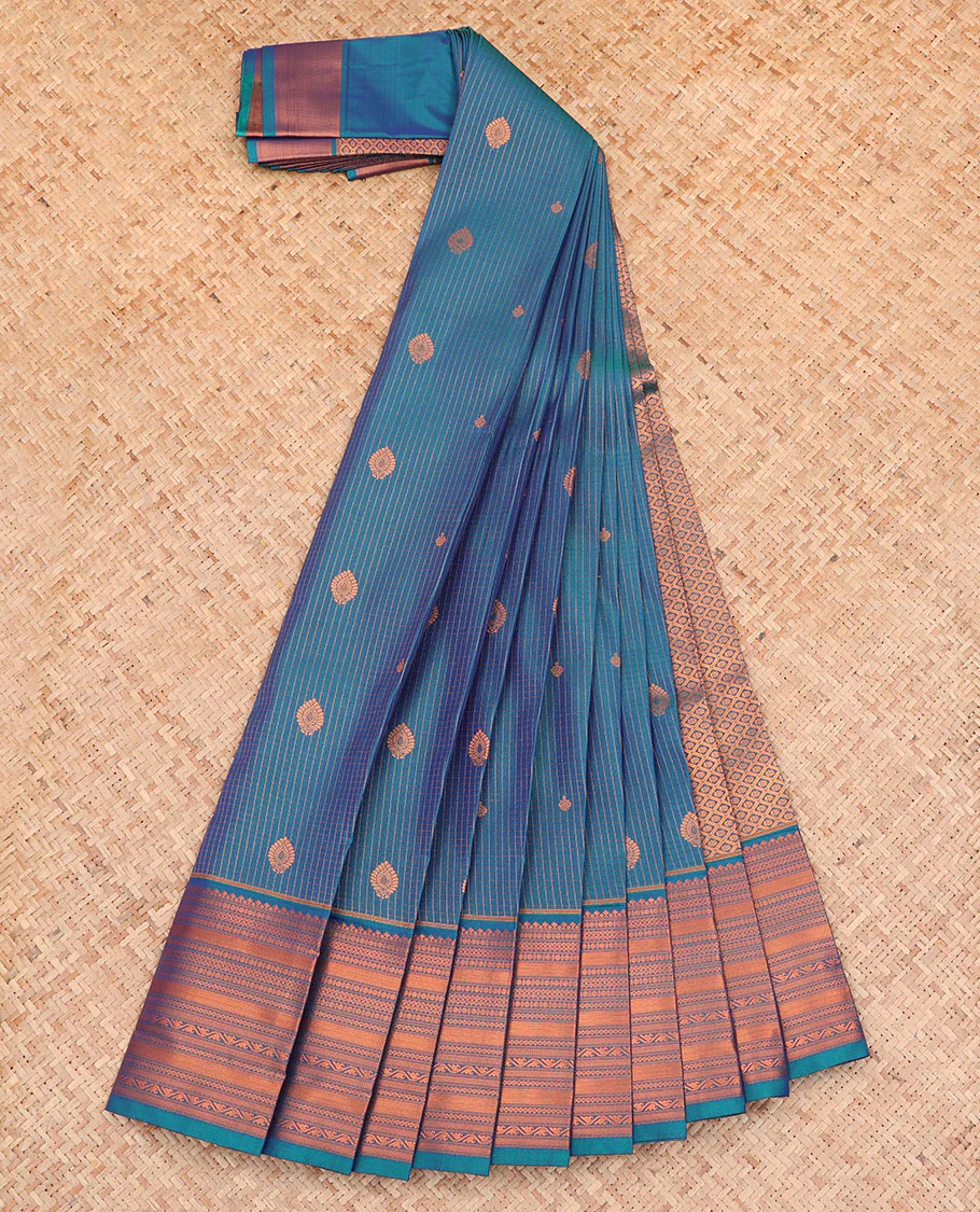 Blue Budget Silk Saree, Features Zari Buttas and Checks All Over Its Body, Highlighted by a Traditional Zari Design Border, Grand Jaal Pallu, and Paired with a Matching Blouse - Image 2