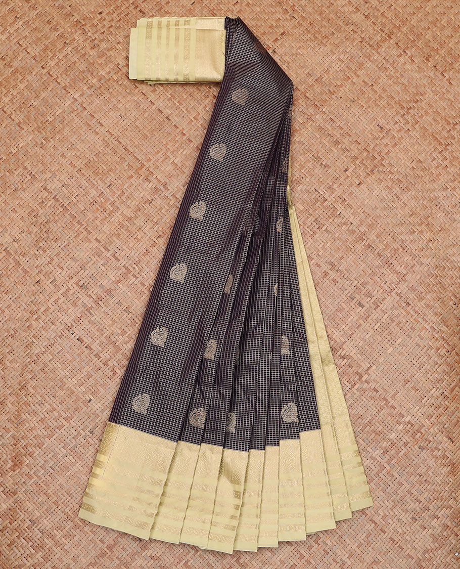 Blue Budget Silk Saree Features Zari Buttas and Micro-Checks, Complemented by a Contrast Traditional Zari Border, Intricately Zari-Designed Pallu of Jaal Design, and a Contrast Zari-Bordered Blouse - Image 2