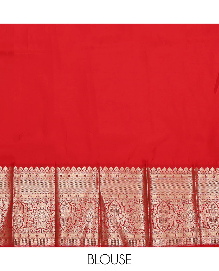 Blue Budget Silk Saree, Finely Crafted with Zari Buttas All Over Its Body, Complemented by a Contrast Traditional Zari Design Border, Grand Jaal Pallu, and Paired with a Contrast Blouse - Image 4
