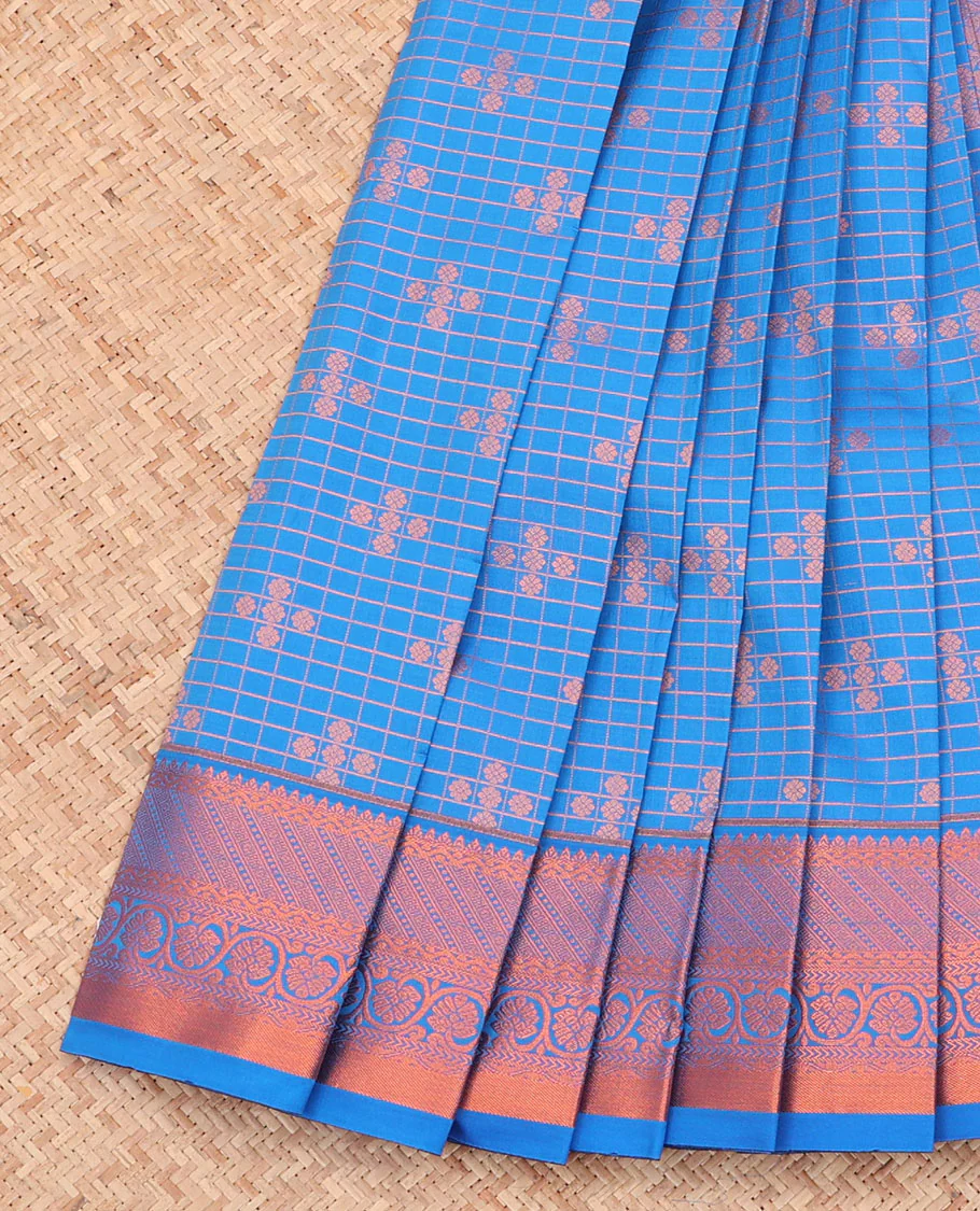 Blue Budget Silk Saree, Finely Crafted with Zari Buttas and Checks All Over Its Body, Highlighted by a Traditional Zari Design Border, Grand Pallu, and Paired with a Matching Blouse