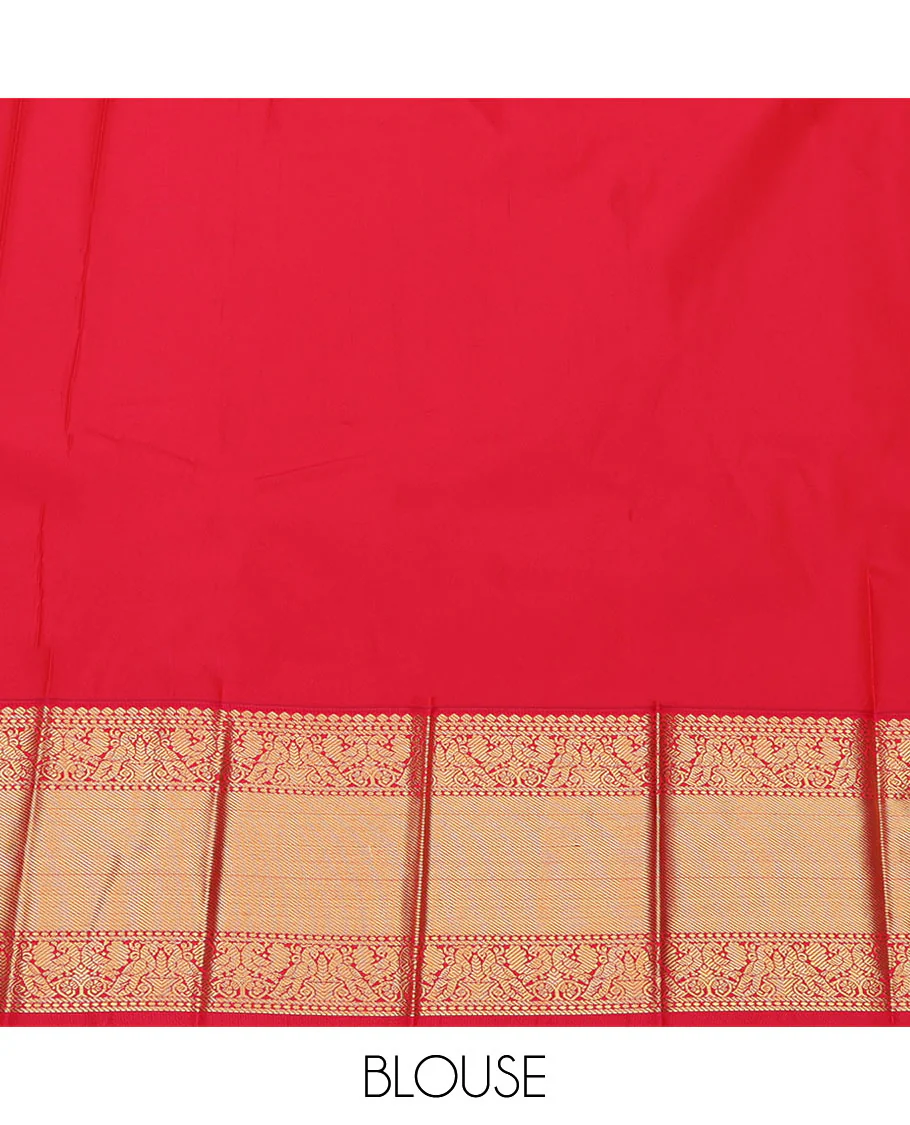 Blue Budget Silk Saree, Gleamed Up with Zari Buttas on Its Body, Complemented by a Contrast Traditional Zari Design Border, Grand Jaal Pallu, and Paired with a Contrast Blouse - Image 4