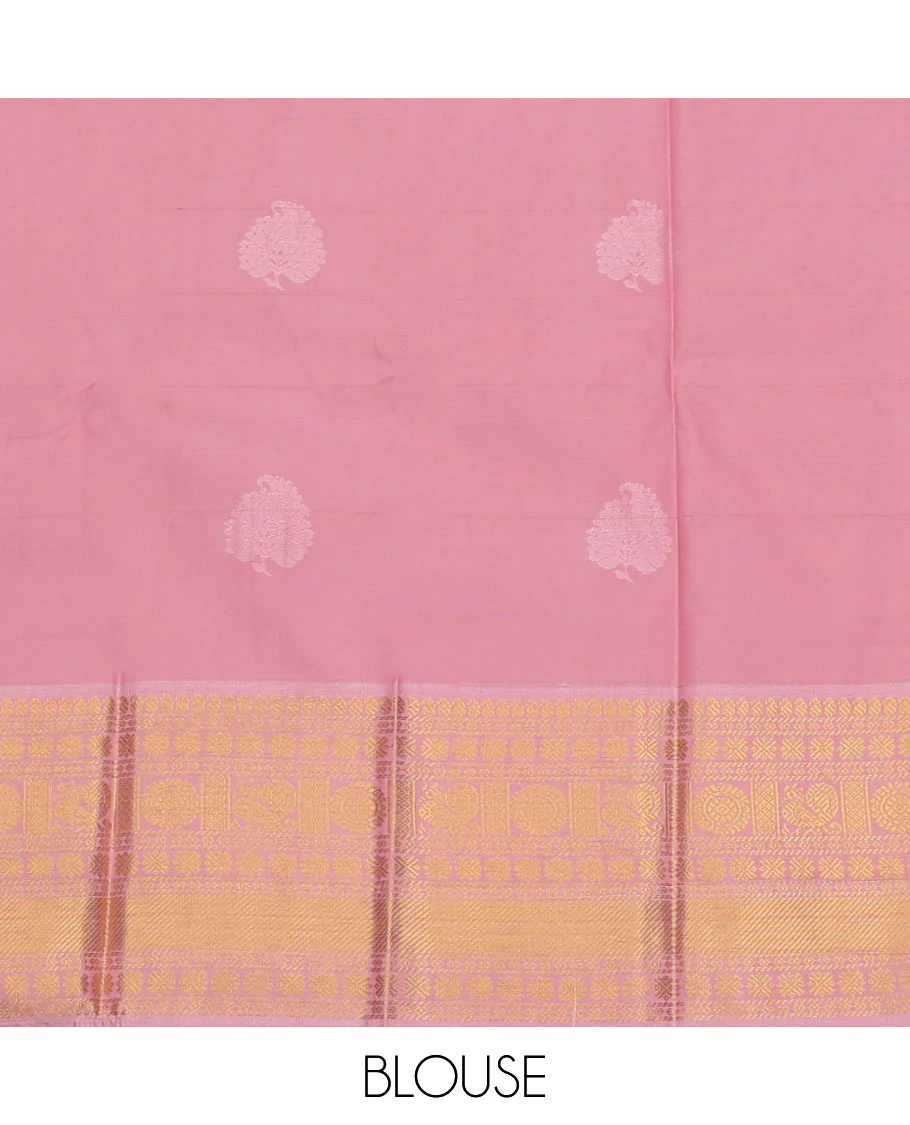 Blue Budget Silk Saree, Graced with Zari Buttas, Complemented by a Contrast Traditional Zari Border, Grand Jaal Pallu, and a Contrast Blouse - Image 4