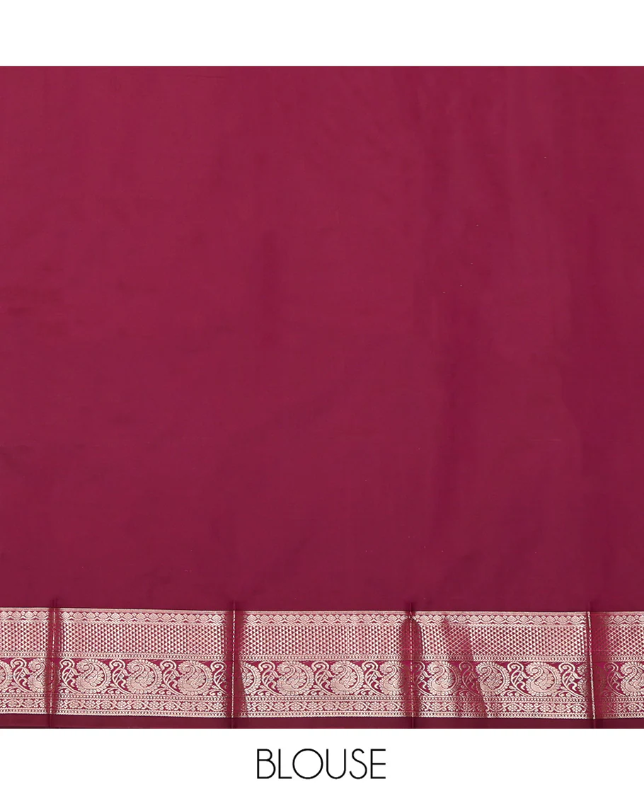 Blue Budget Silk Saree, Mesmerized with Zari Buttas All Over Its Body, Complemented by Contrast Traditional Zari Designs Woven Rettai Pettu Border, Grand Jaal Pallu and Paired with a Contrast Blouse - Image 4