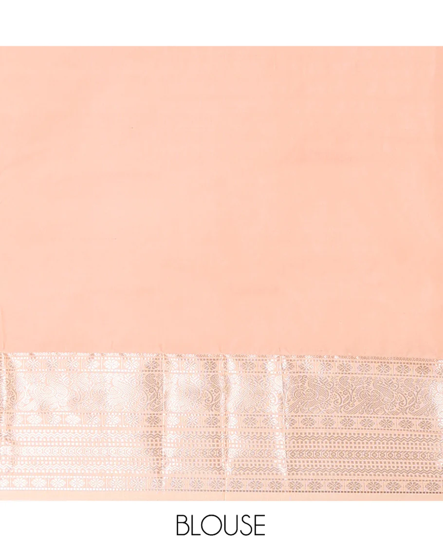 Blue Budget Silk Saree, Ornamented with Zari Buttas on Its Body, Complemented by a Contrast Traditional Zari Design Border, Intricate Jaal Pallu, and Paired with a Contrast Blouse - Image 4