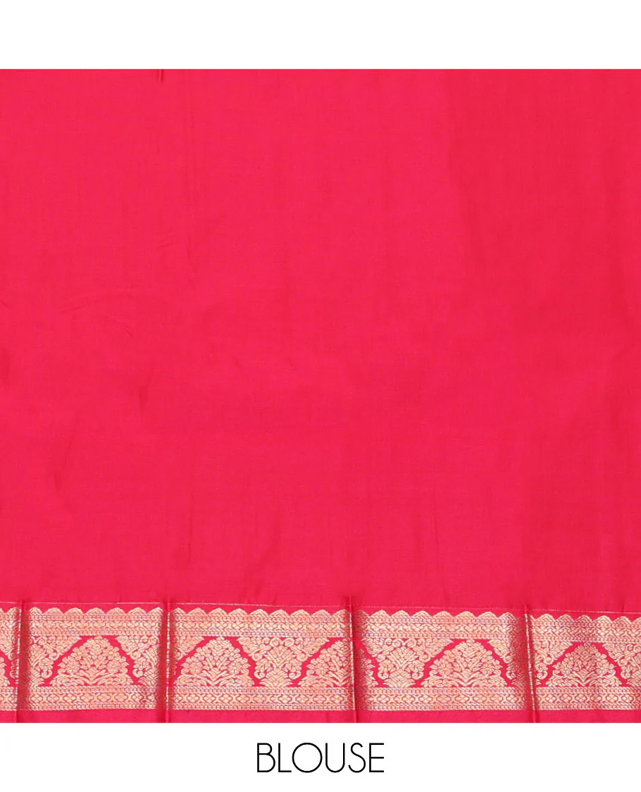 Blue Budget Silk Saree, Showcasing Zari Buttas and Micro-Checks, Complemented by a Contrast Traditional Border, Geometric Patterned Pallu, and a Contrast Blouse - Image 4