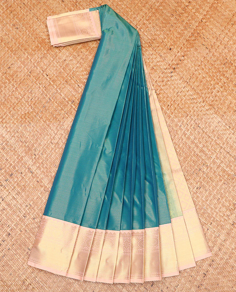 Blue Budget Silk Saree, Showcasing Zari Stripes on Its Body, Complemented by a Contrast Traditional Zari Design Border, Grand Jaal Pallu, and Paired with a Contrast Blouse - Image 2