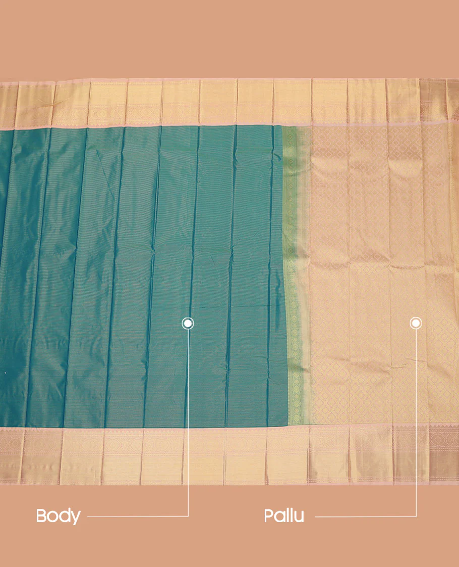 Blue Budget Silk Saree, Showcasing Zari Stripes on Its Body, Complemented by a Contrast Traditional Zari Design Border, Grand Jaal Pallu, and Paired with a Contrast Blouse - Image 3