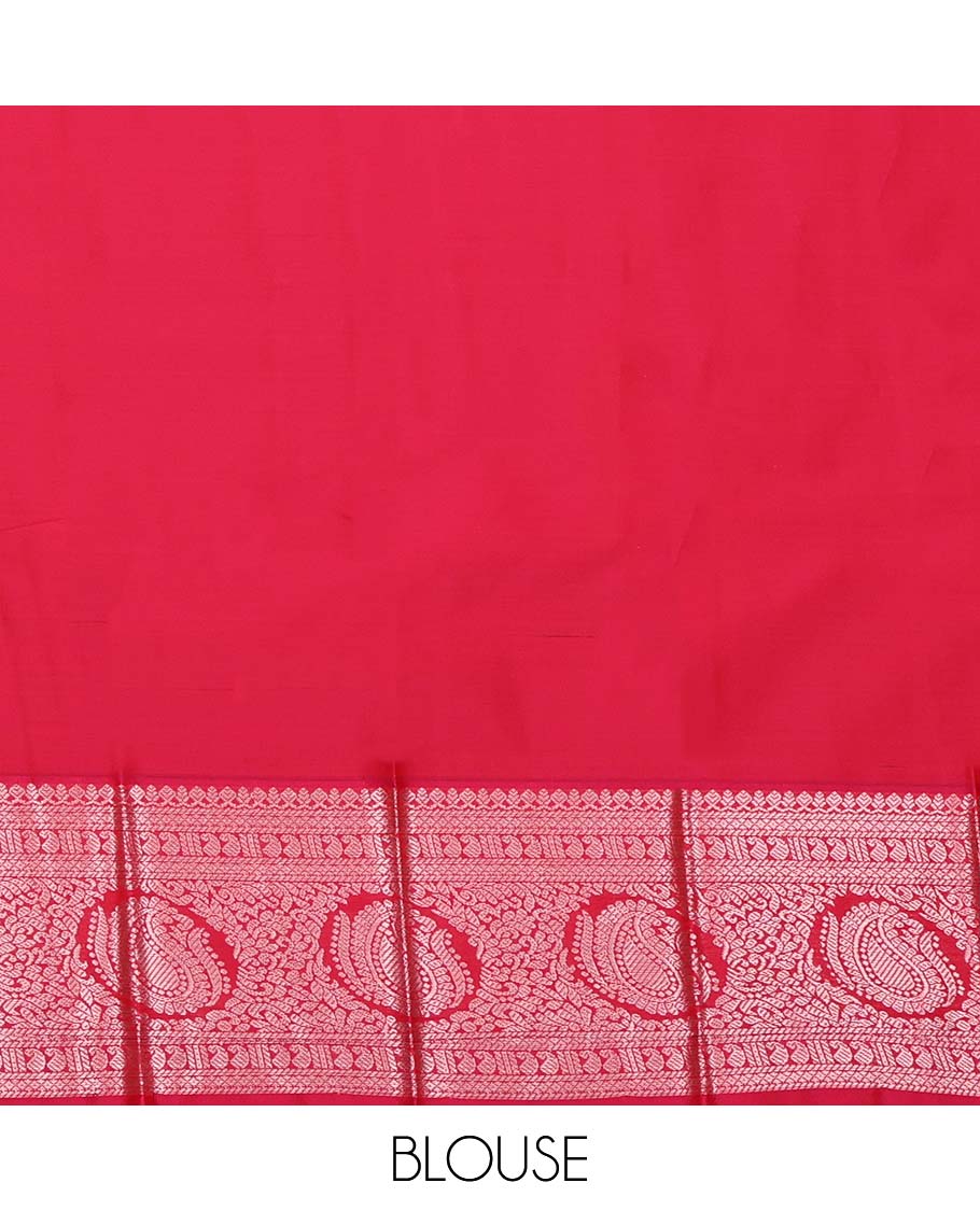 Blue Budget Silk Saree, Subtly Enriched with Zari Buttas on Its Body, Complemented by a Contrast Traditional Zari Design Border, Grand Jaal Pallu, and Paired with a Contrast Blouse - Image 4