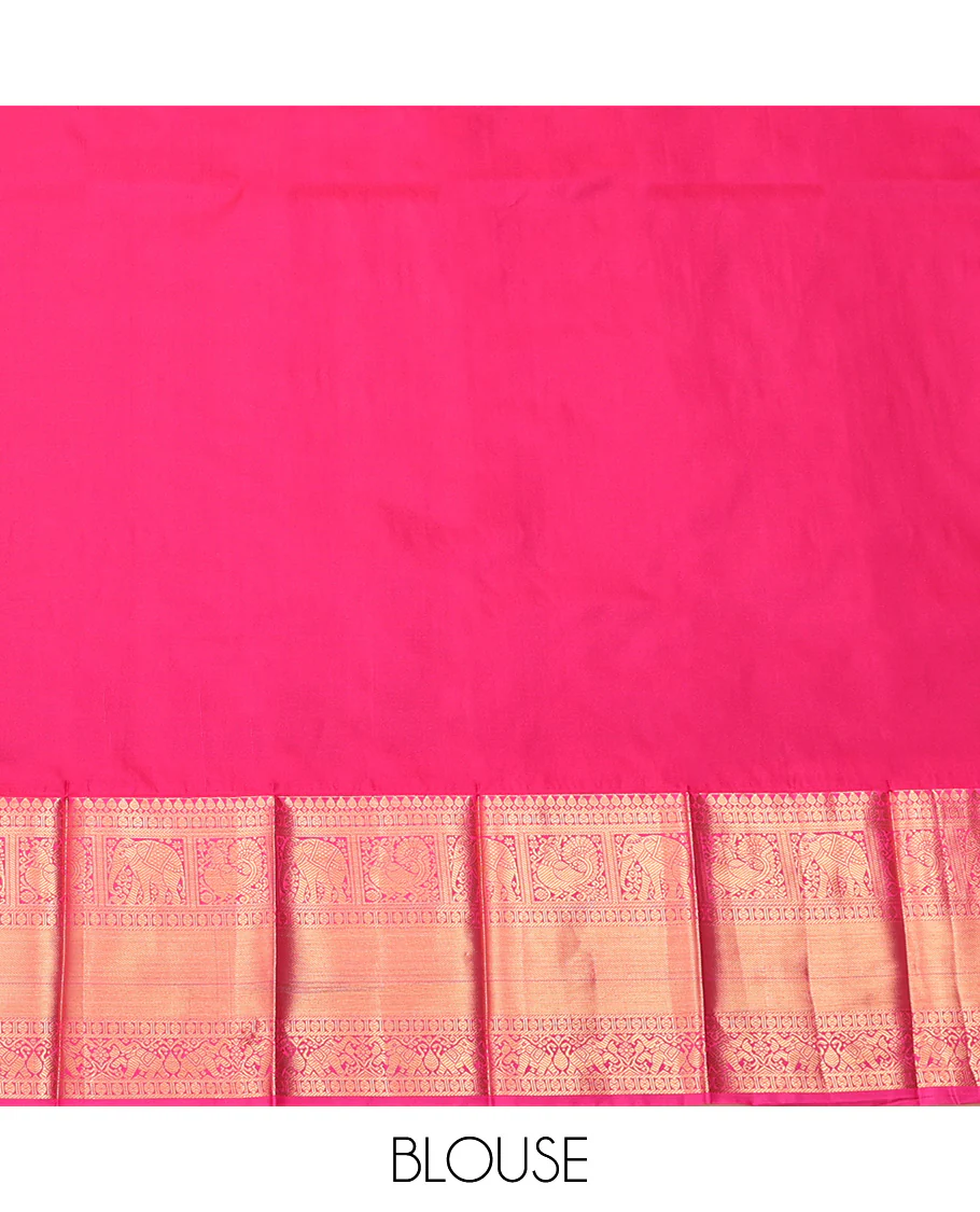 Blue Budget Silk Saree, Uniquely Woven with Zari Buttas and Stripes All Over Its Body, Complemented by Contrast Traditional Zari Designs Woven Border, Intricately Zari Decked Up Pallu and Paired with a Contrast Blouse - Image 4