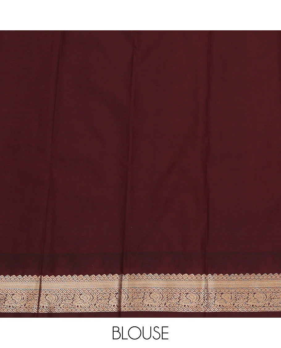 Blue Budget Silk Saree, Woven with Zari Buttas and Stripes on Its Body, Complemented by a Contrast Temple Traditional Zari Design Border, Grand Jaal Pallu, and Paired with a Contrast Blouse - Image 4