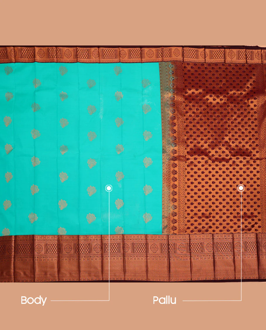Blue Budget Silk Saree, Woven with Zari Buttas on Its Body, Complemented by a Contrast Traditional Zari Design Border, Grand Pallu, and Paired with a Contrast Blouse - Image 3
