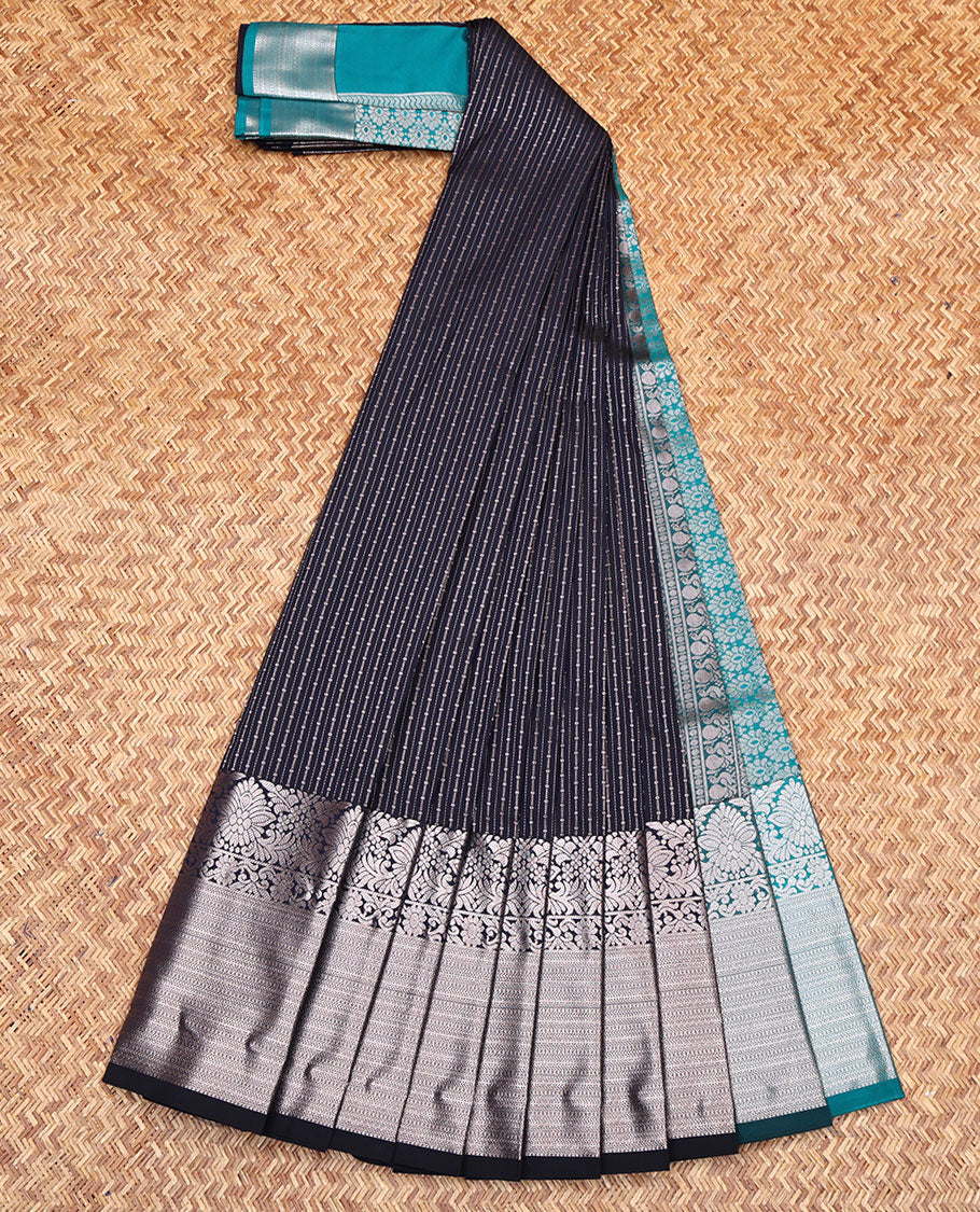 Blue Budget Silk Saree, Woven with Zari Stripes All Over Its Body, Highlighted by a Traditional Zari Design Border, Contrast Pallu of Intricate Designs, and Paired with a Contrast Blouse - Image 2
