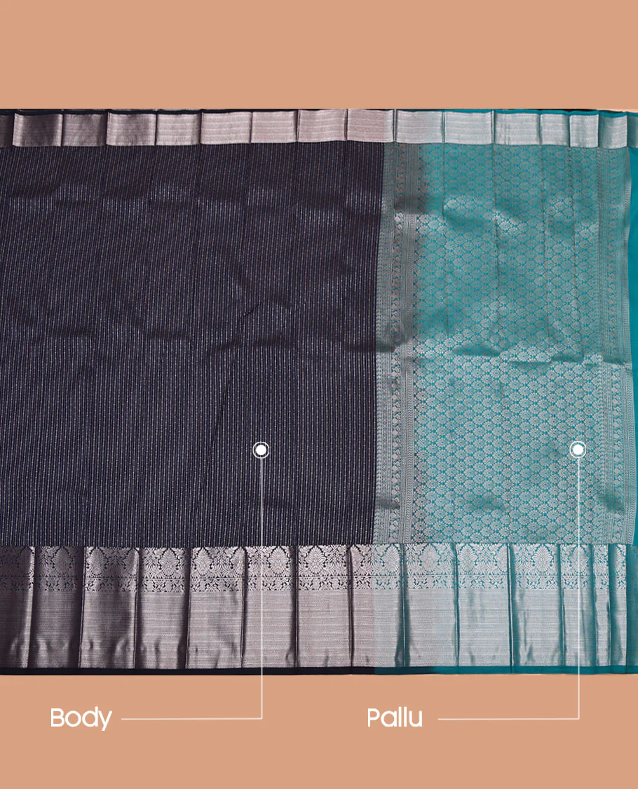Blue Budget Silk Saree, Woven with Zari Stripes All Over Its Body, Highlighted by a Traditional Zari Design Border, Contrast Pallu of Intricate Designs, and Paired with a Contrast Blouse - Image 3