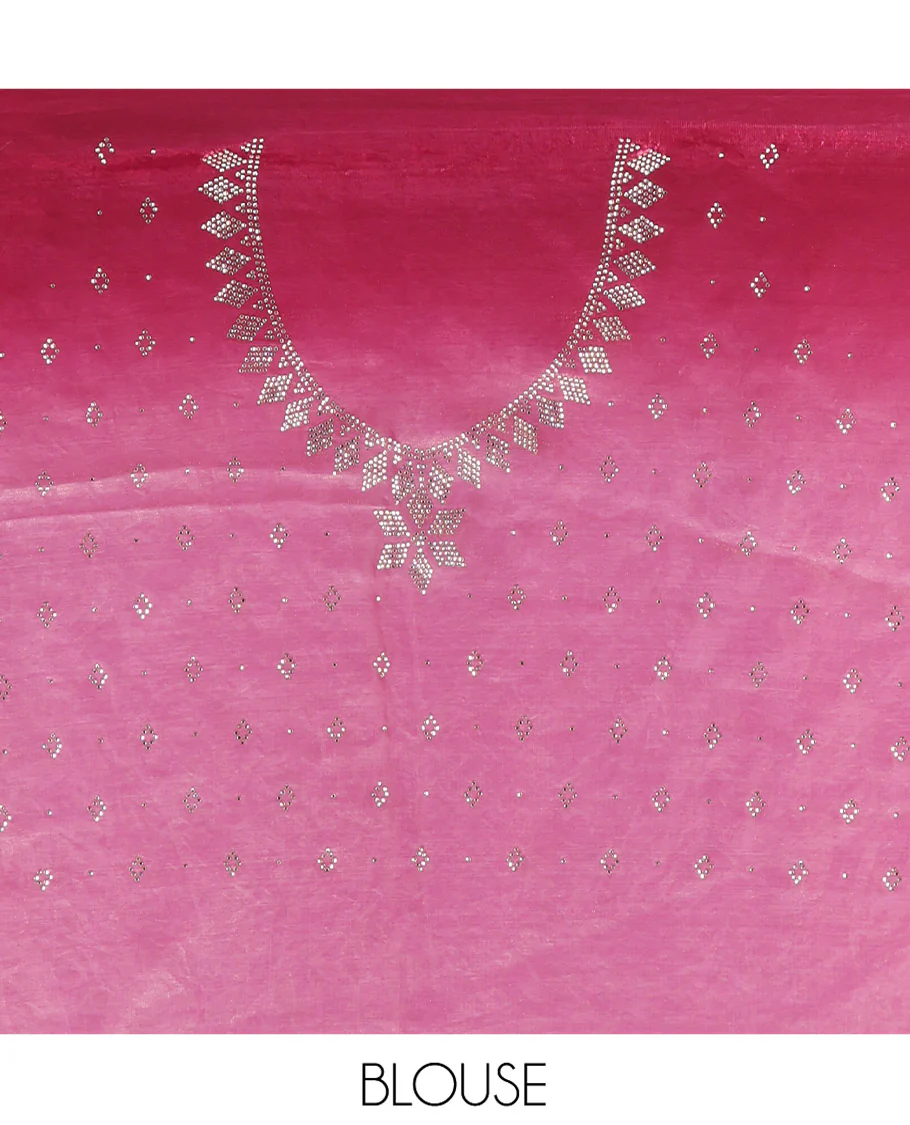 Purple Designer Saree, Accentuated with Stone Struck on Its Body, Complemented by a Contrast Floral Design Stone Work Border, Pallu of Stone Work, and Paired with a Contrast Blouse - Image 5