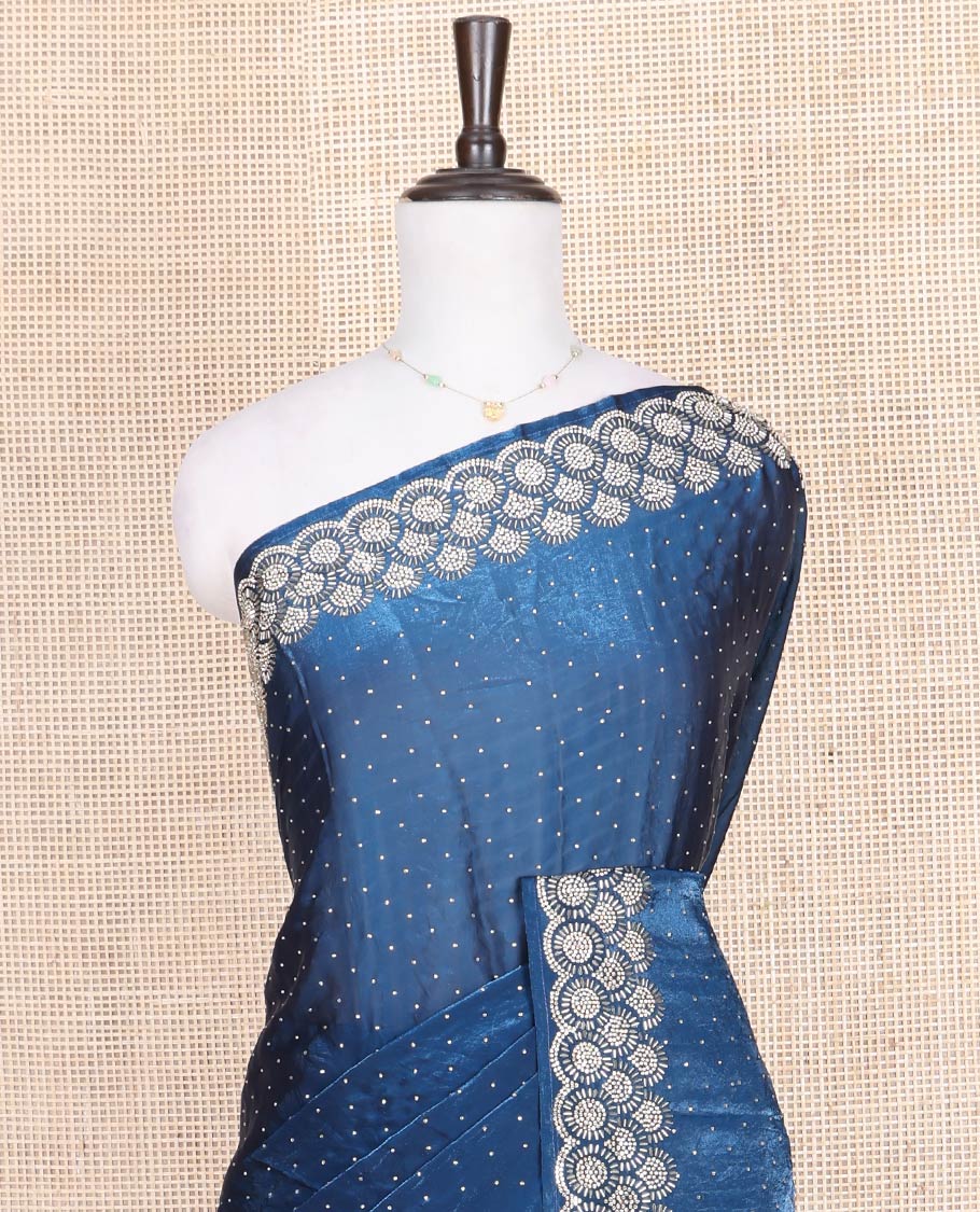 Blue Designer Saree, Prettified with Stone Struck on Its Body, Highlighted by a Stone Embroidered Scallop Border, Self-Pallu, and Paired with a Stone Work Matching Blouse - Image 2