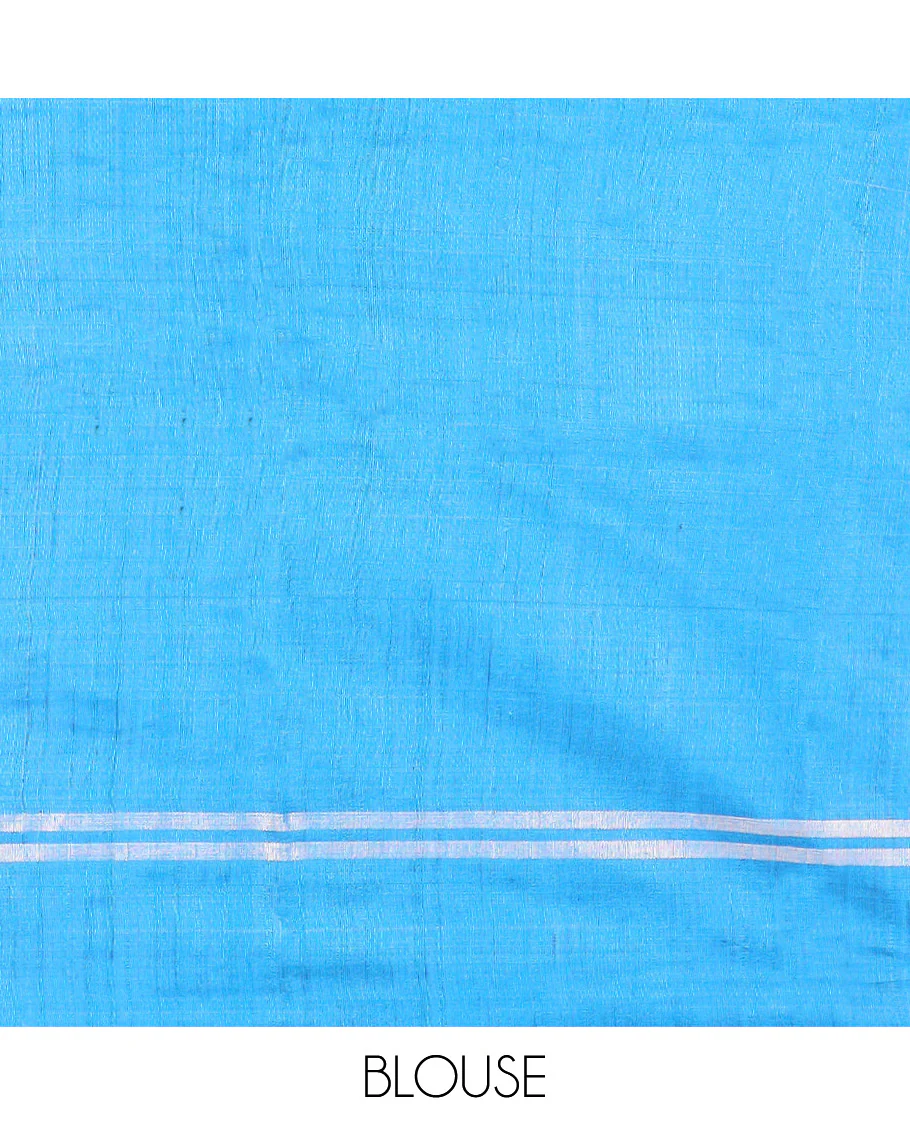 Blue Dupion Silk Saree Subtly Sparkled with Dobby-Style Buttas All Over Its Body, Subtly Woven Border, Pallu Decked Up with Floral Jaal Designs, and Paired with a Matching Blouse - Image 4
