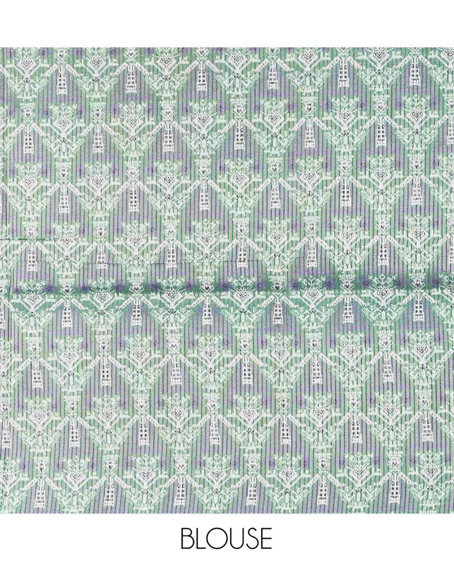 Blue Fancy Tussar Saree, Highlighted by Vertical Zari Stripes Across Its Body, Complemented by Captivating Contrast Geometric Patterned Border, Subtle Pallu and Paired with a Contrast Blouse - Image 9