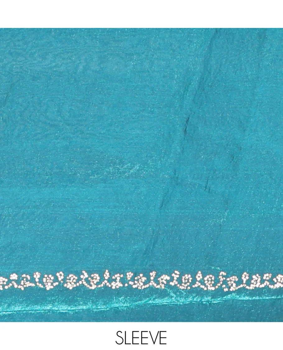 Blue Fendy Chiffon Saree, Highlighted by Swarovski Stone Work All Over the Body, Gleaming Swarovski Stone Work Border, a Self-Pallu, and Paired with a Fancy Designer Blouse - Image 3