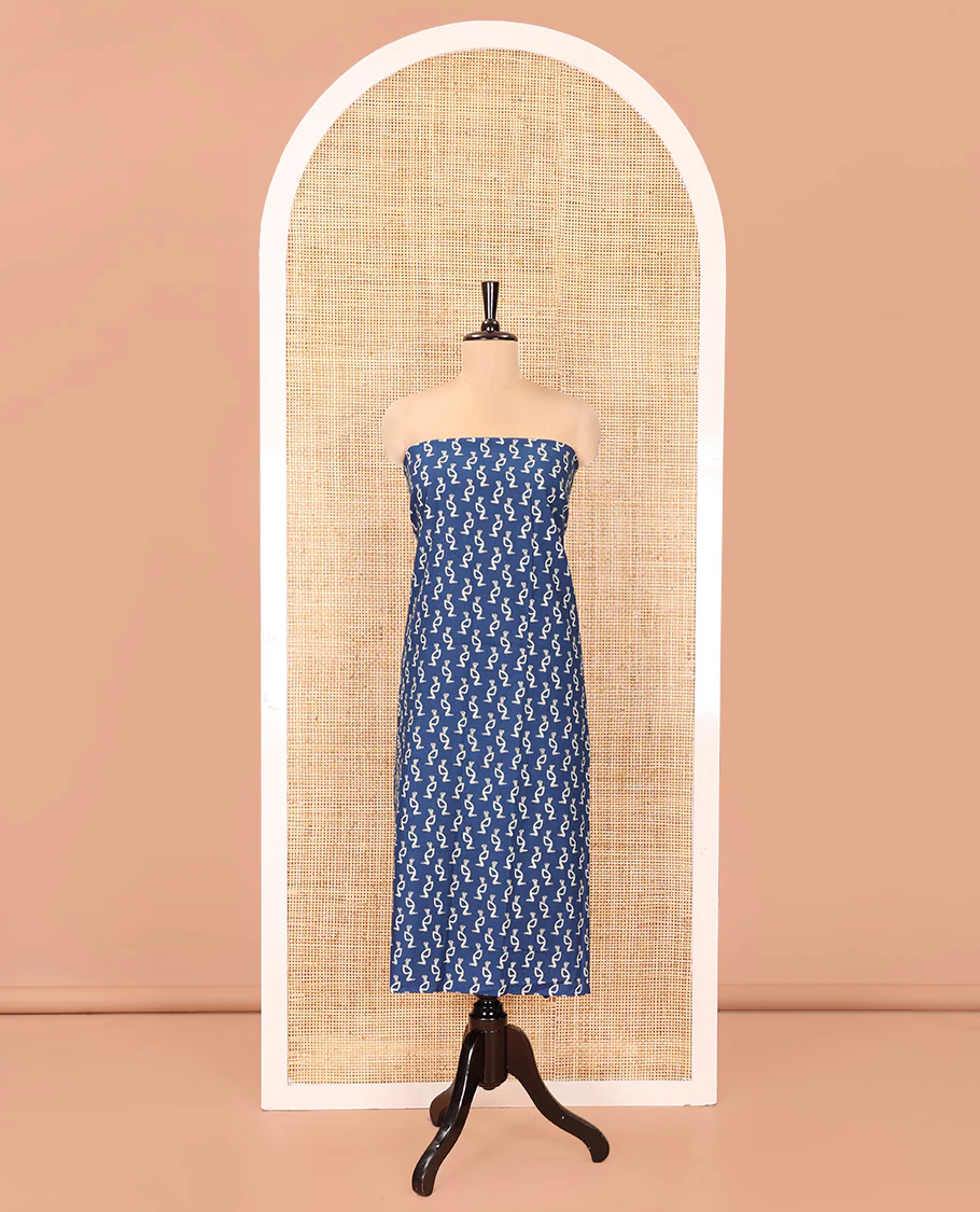 Blue Handloom Cotton Material Chudidar Set, Subtly Adorned with Bird Motifs All Over Its Body, Complemented by Contrast Plain Bottom, and Paired with a Contrast Dupatta - Image 4
