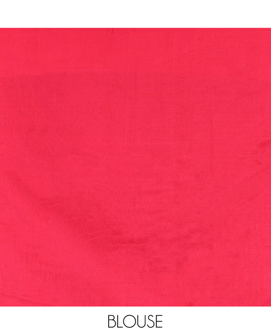 Blue Ikkat Cotton Saree, Decorated with Ikkat-style Buttas All Over Its Body, Complemented by a Contrast Ikkat-Textured Border, Pallu of Butta Enclosed Checks, and Paired with a Contrast Blouse - Image 4