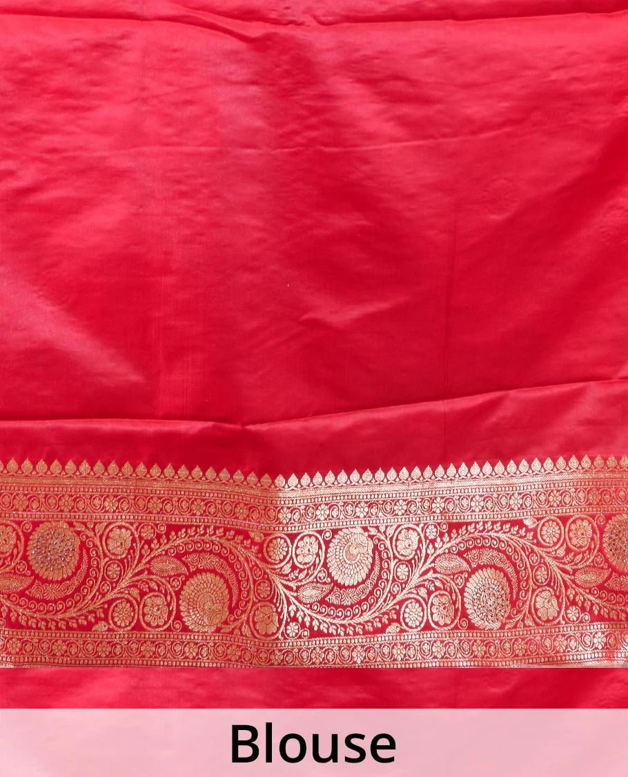 Blue jacquard with micro stonework banaras nylon silk saree, contrast floral creeper zari and stonework border, and intricately zari woven pallu - Image 5