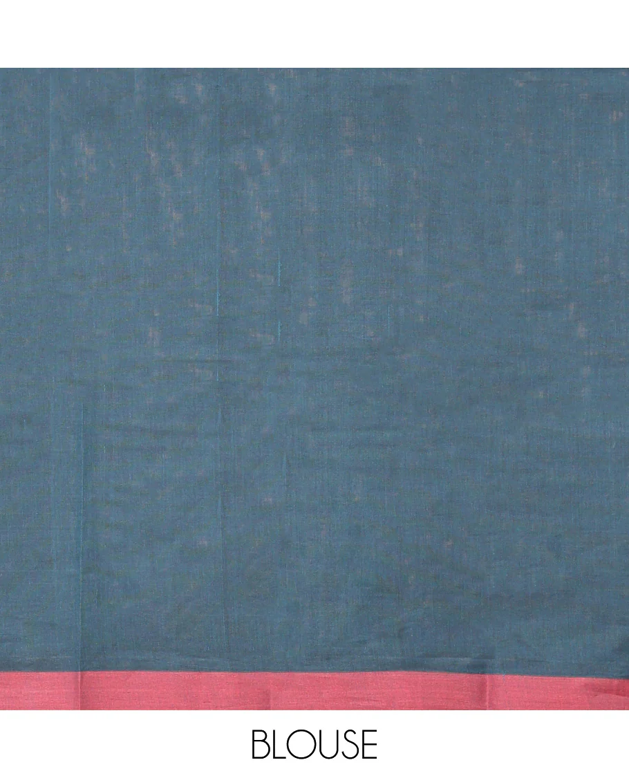 Blue Kanchi Cotton Saree, Accentuated With Stripes and Square Buttas All Over Its Body, Complemented by Contrast Border, Pallu of Paisleys, and Paired with a Matching Blouse - Image 3