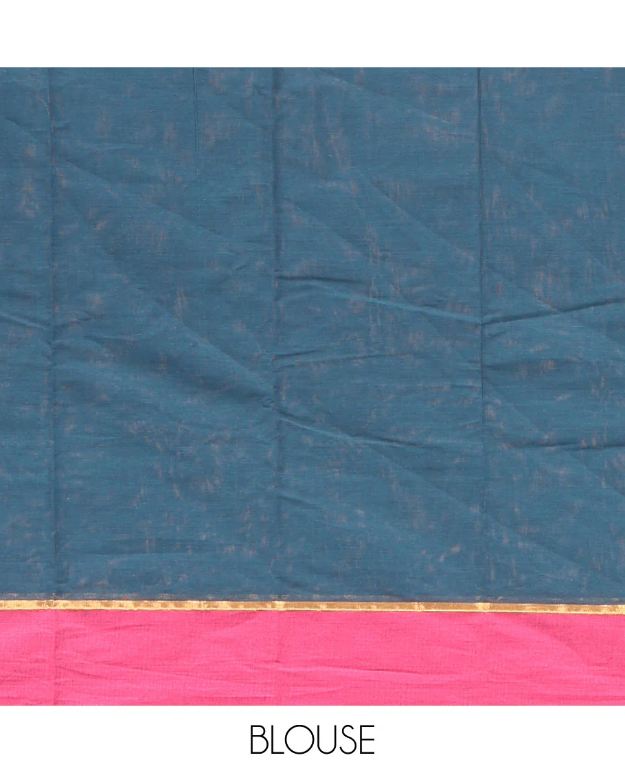 Blue Kanchi Cotton Saree, Adorned with Buttas All Over Its Body, Complemented by Contrast Border, Intricately Thread-Designed Pallu, and Paired with a Matching Blouse - Image 4